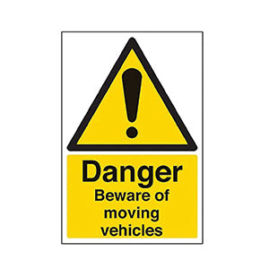 Danger Beware Of Moving Vehicles Sign - Portrait - 200mm x 300mm - 2mm Rigid Plastic